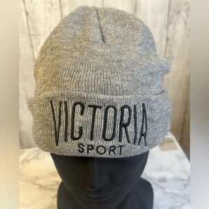 Victoria Secret Sport VSX Logo Knit Beanie Hat Women’s Cap Gray One Size